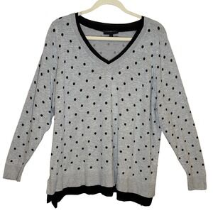 Lane Bryant Sweater Gray Plus 22/24 Black Polka Dot V Neck Casual Cozy